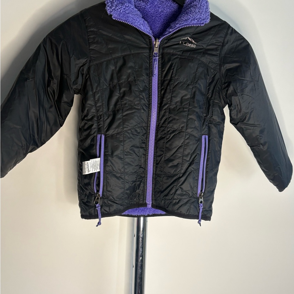 L.L.Bean Reversible Jacket – Black & Purple Sherpa Fleece – Kids Size 4 - Picture 2 of 4